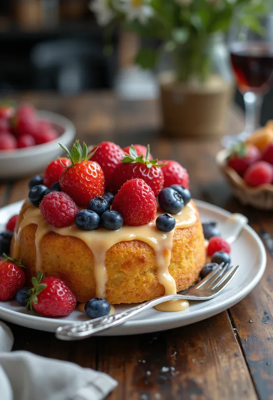 Gâteau d'été aux fruits décoré de fruits frais
