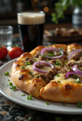 Pizza au bœuf irlandais servie