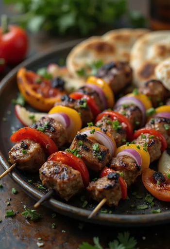 Shish kebab, viande et légumes grillés sur brochettes