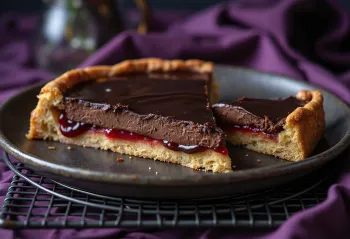 Tarte Bakewell au chocolat, garniture aux amandes et chocolat sur le dessus