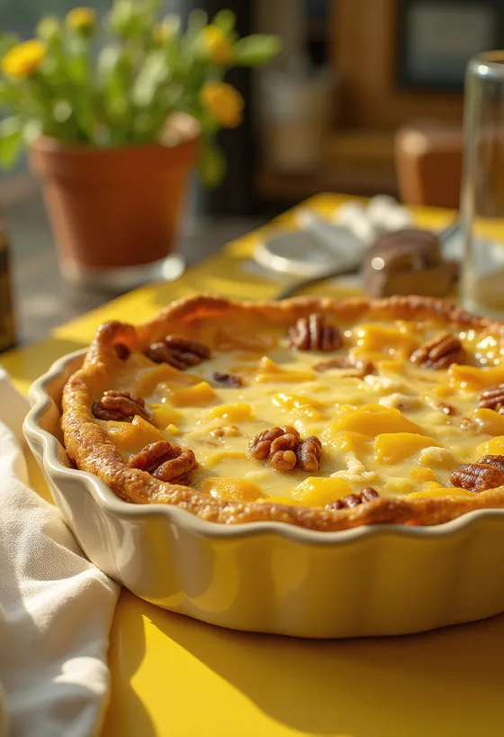 Quiche au Brie et aux noix tranchée sur un plat