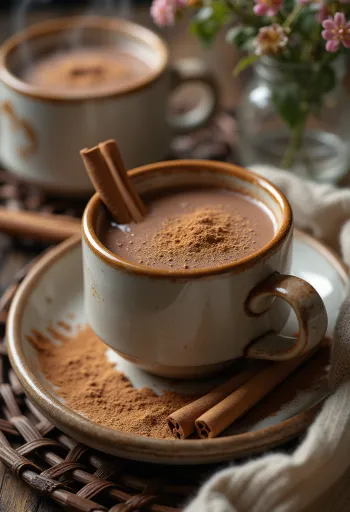 Tasse de chocolat chaud avec bâton de cannelle