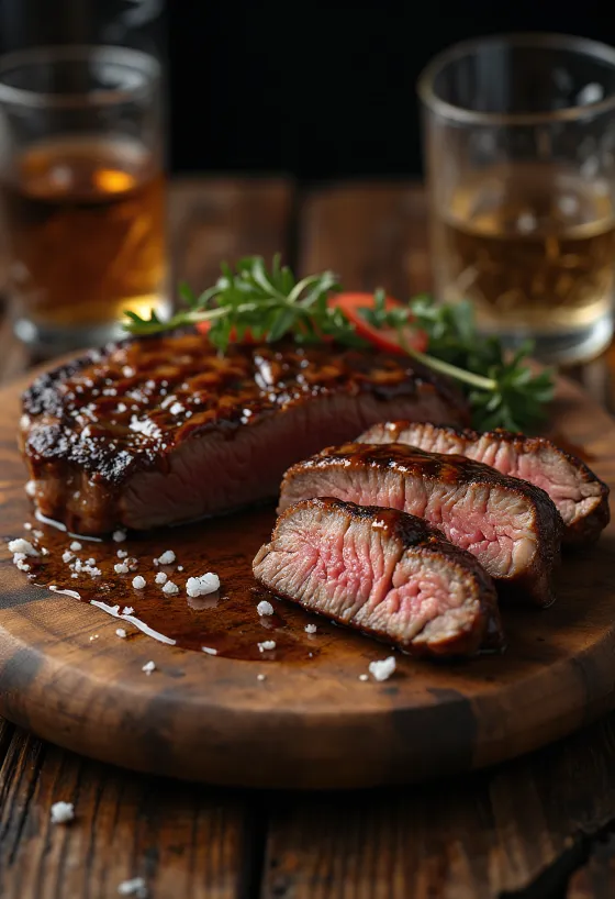 Steak fumé BBQ glaçage whisky-moutarde