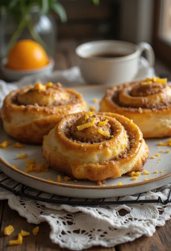 Kanelbullar au zeste d'orange, escargots dorés, fourrés cannelle-orange