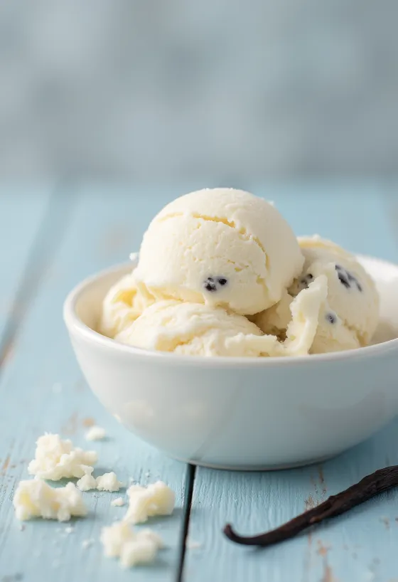 Glace crémeuse au lait de chèvre servie