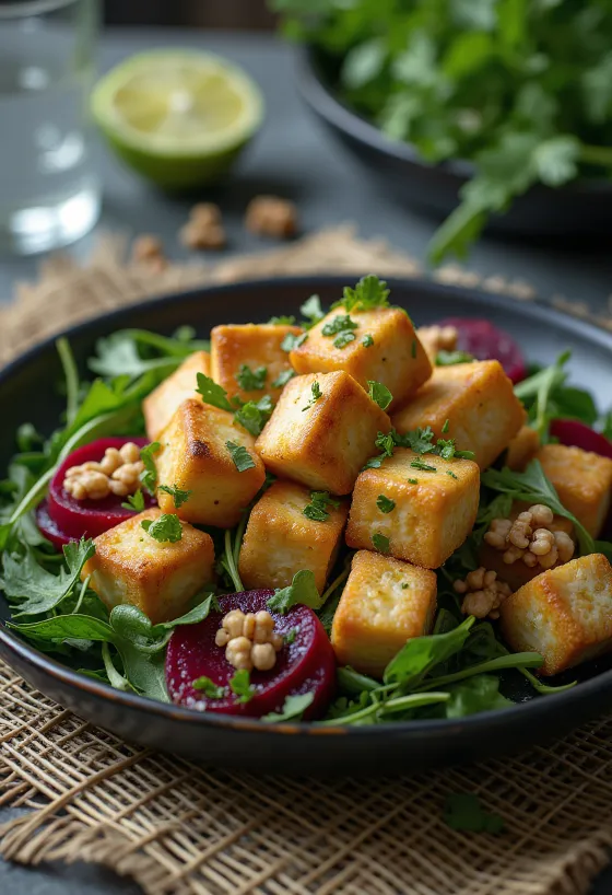 Salade de tofu rôti au citron vert et betterave