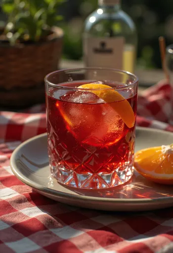 Cocktail Negroni décoré d'une tranche d'orange