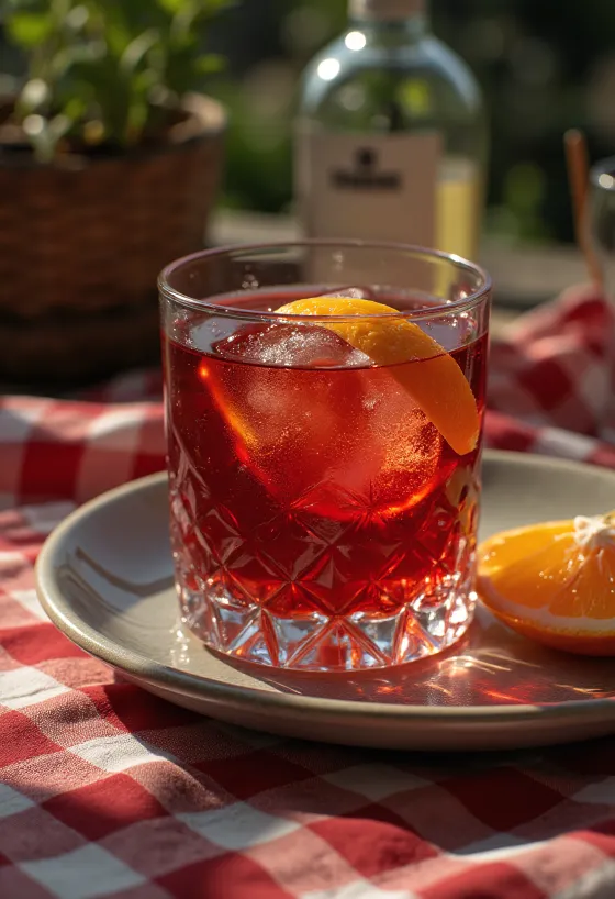 Cocktail Negroni décoré d'une tranche d'orange