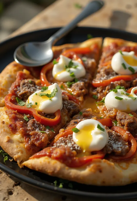 Pizza Iskender servie sur une assiette