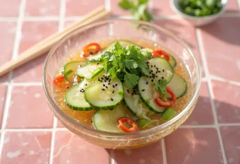 Sunomono version épicée, salade de concombre japonaise servie avec sésame et piment