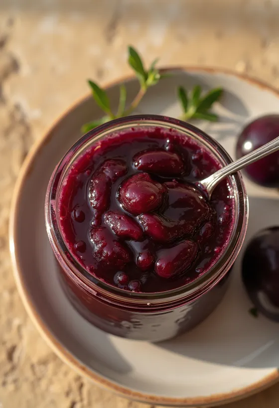 Sauce aigre-douce aux prunes servie avec viandes grillées