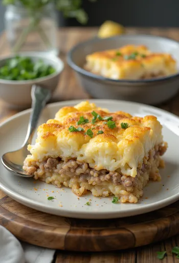 Gratin de chou-fleur à la viande hachée, cuit au four avec du fromage et de la crème fraîche