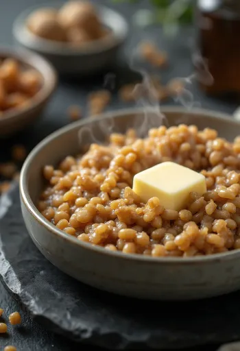 Kasha classique, servi dans un bol simple, le sarrasin est bien visible