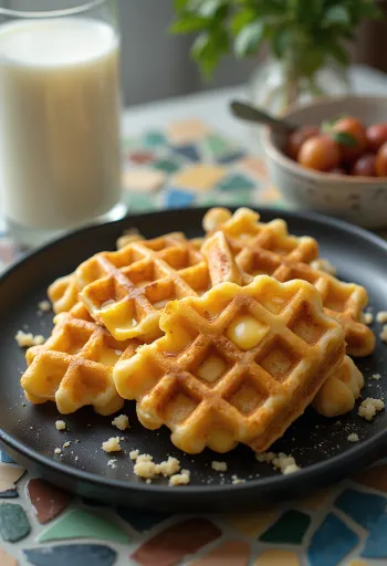 Gaufre au fromage fraîchement cuite avec un extérieur doré et croustillant