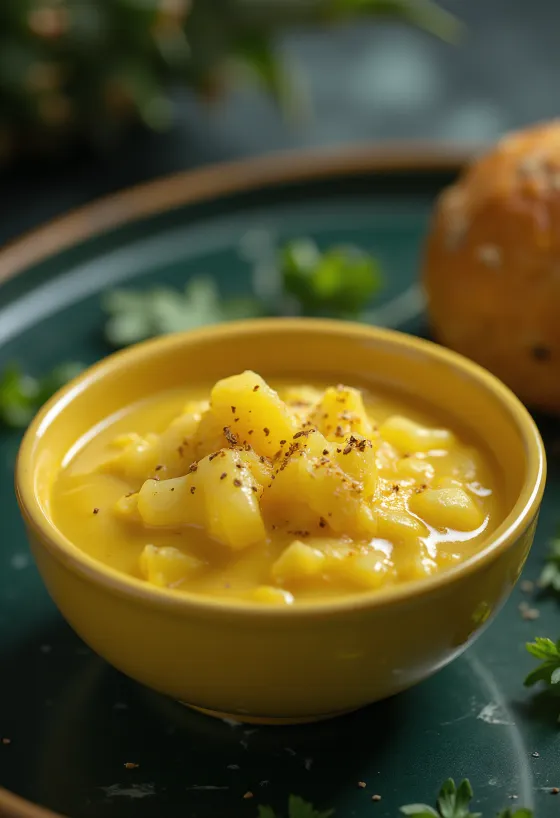 Sauce moutarde au curry et ananas servie
