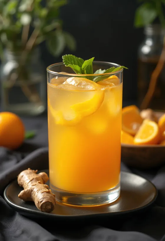 Jus d'orange au gingembre fraîchement servi