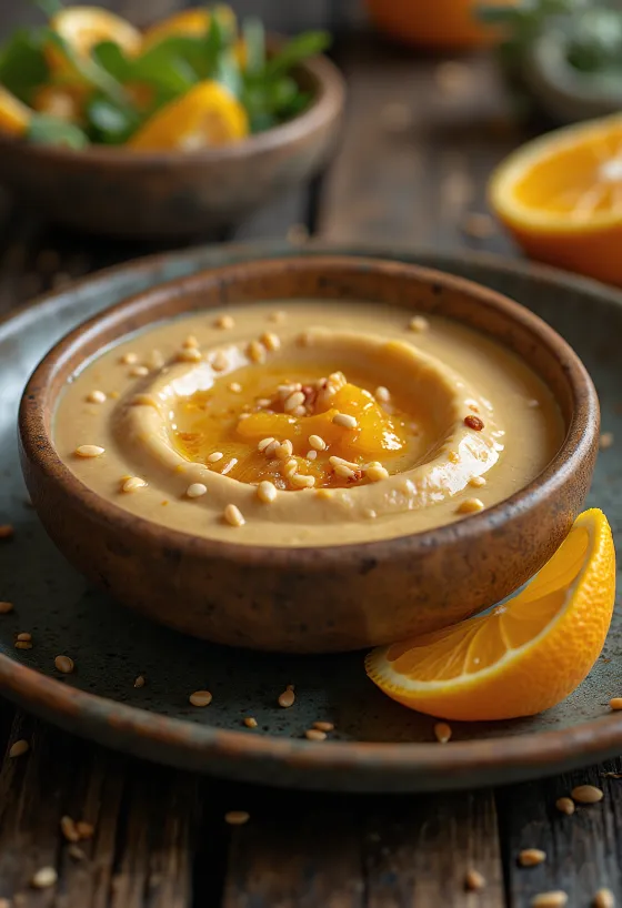 Sauce sésame à l'orange et au citron servie