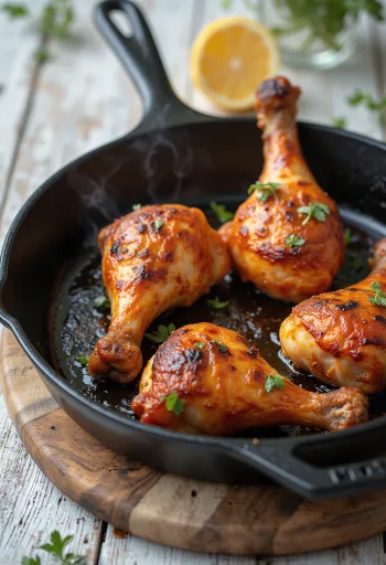 Cuisses de poulet épicées servies avec des légumes frais.