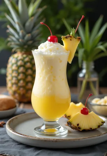 Piña Colada décorée d'ananas frais et de cerise à cocktail