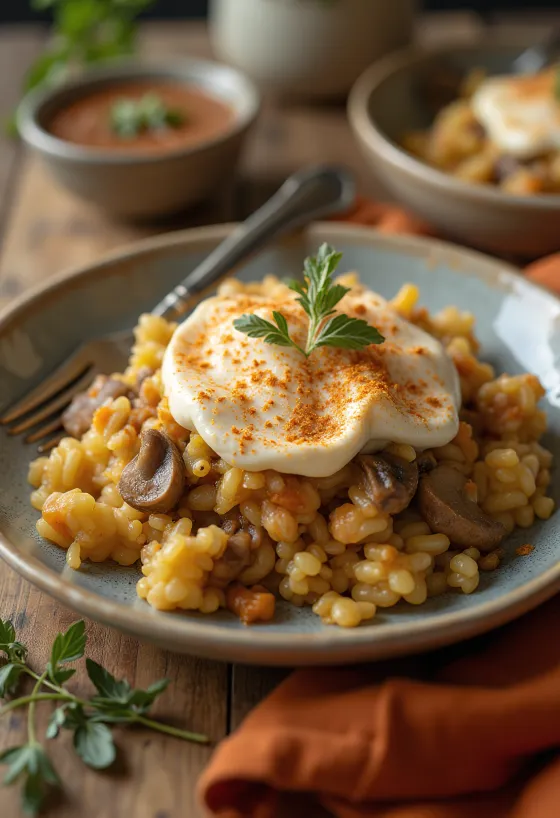Gratin de chou frisé vegan aux légumes servi