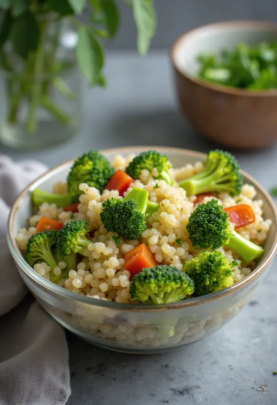 Salade de quinoa au brocoli servie