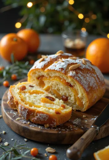 Stollen aux écorces d'orange confites servi