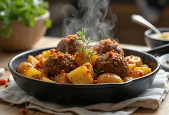 Kofta aux pommes de terre épicées, boulettes de bœuf grillées décorées de persil