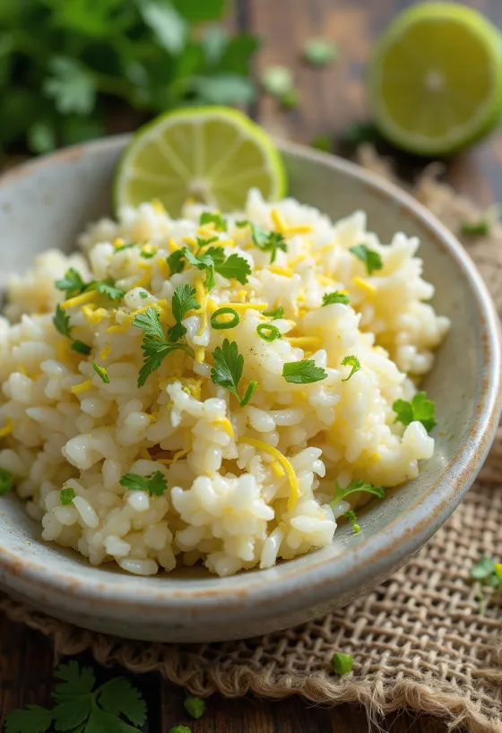 Riz coco au citron vert servi