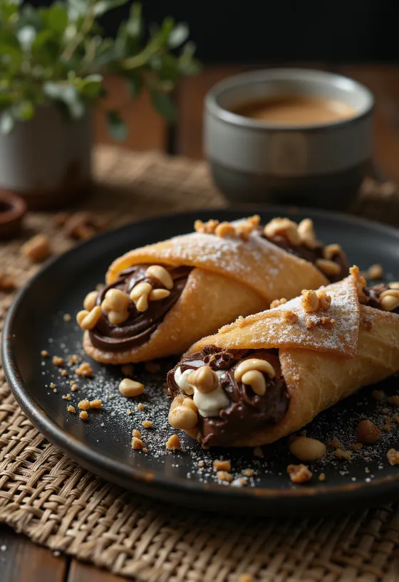 Cannoli à la pâte à tartiner servis