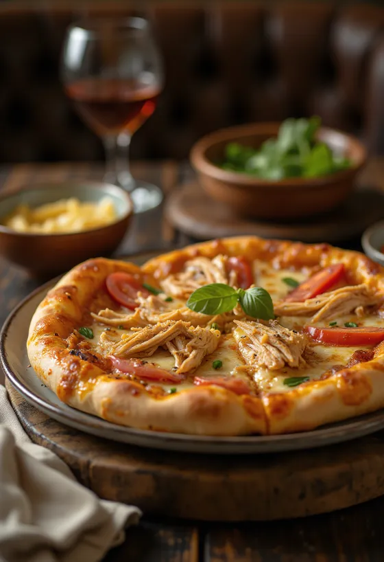 Pizza Nigérienne servie avec du poulet et de l'huile de palme