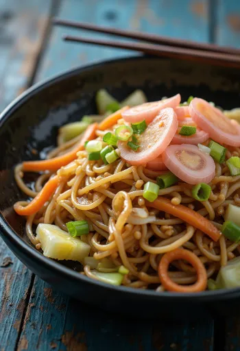 Yakisoba aux légumes, nouilles sautées avec légumes colorés