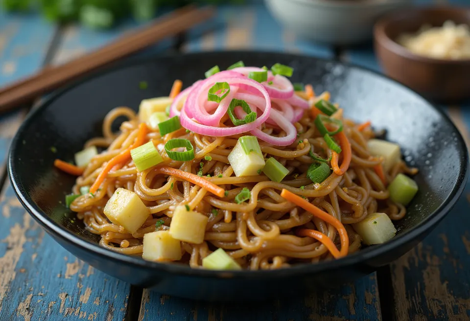 Yakisoba aux légumes, nouilles sautées avec légumes colorés