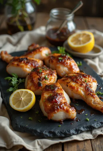 Crotale au barbecue servi sur un plateau en bois avec sauce barbecue.
