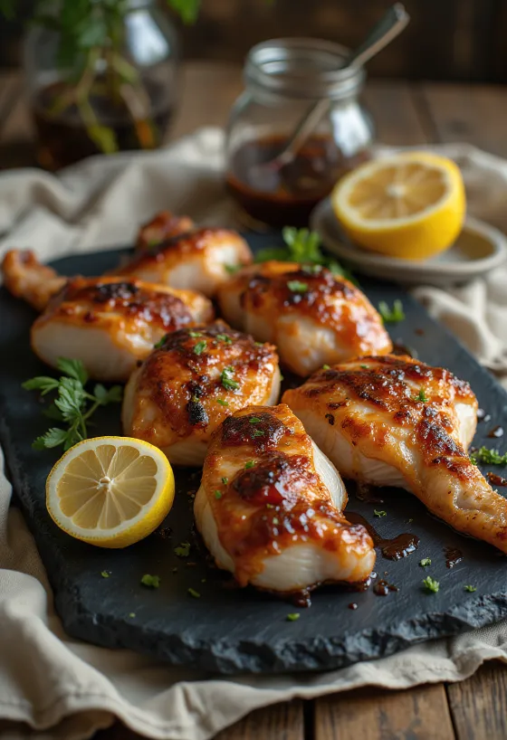Crotale au barbecue servi sur un plateau en bois avec sauce barbecue.
