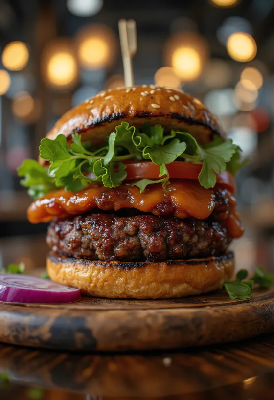 Burger de haricots noirs épicé au barbecue servi