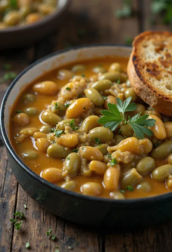 Főzelék de haricots verts en sauce épaisse à la crème, parsemé d'aneth frais