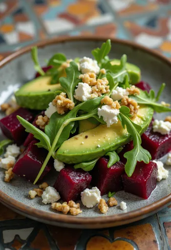 Salade fraîche betterave avocat et roquette