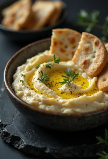 Caviar d'aubergine avec pain pita et persil frais