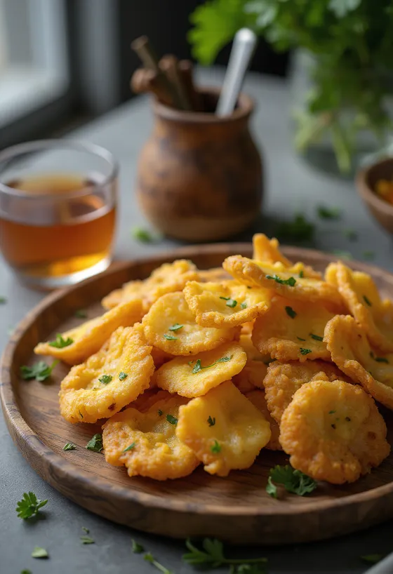 Pakoras à l'aubergine, présentation croustillante et épicée
