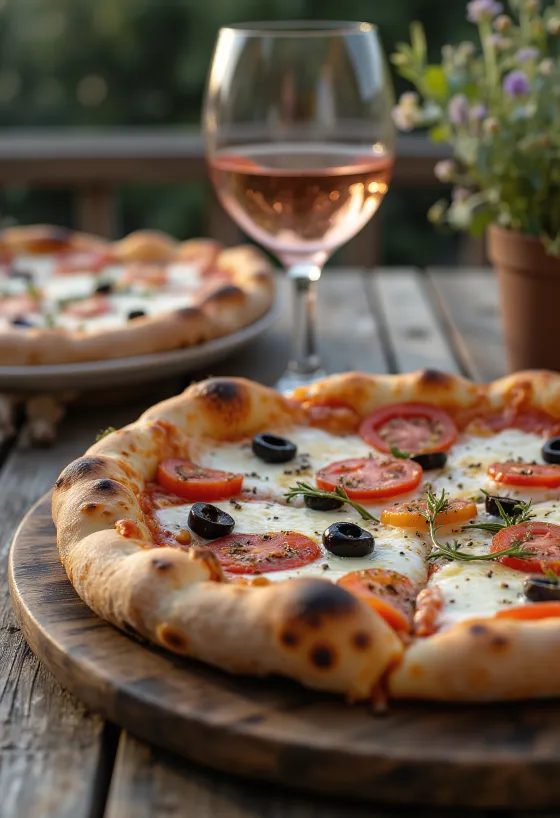 Pizza Provençale à la tomate, olives noires et herbes de Provence