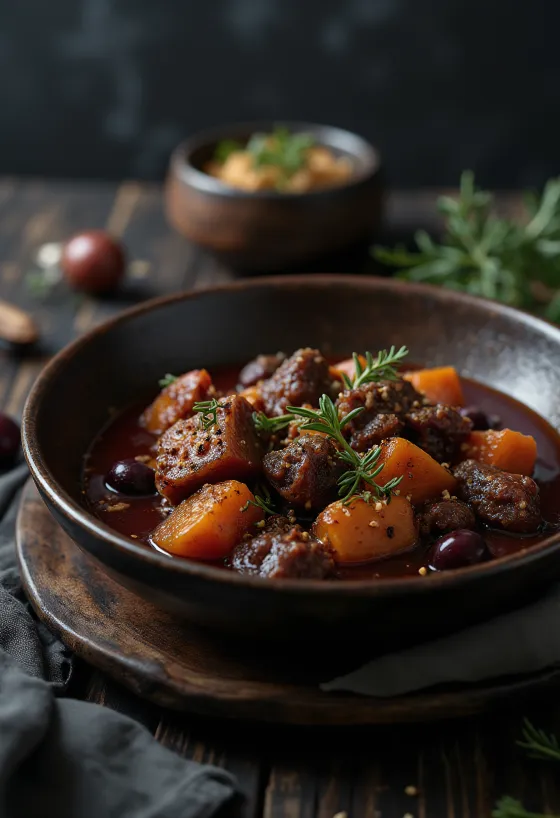 Pörkölt de chevreuil, plat de gibier hongrois décoré de persil