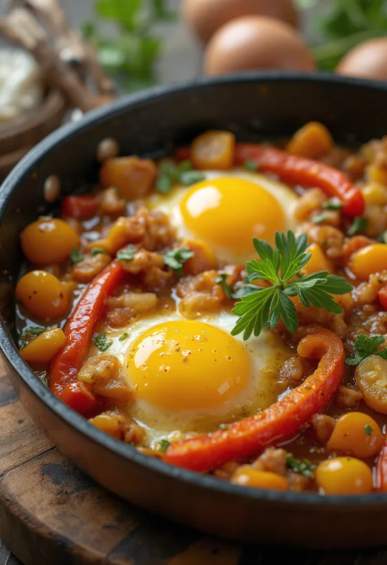 Ratatouille aux légumes colorés rôtis, décorée d'herbes fraîches