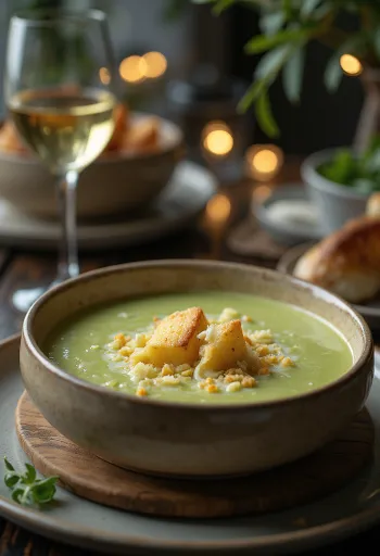 Velouté de poireaux au fromage servi