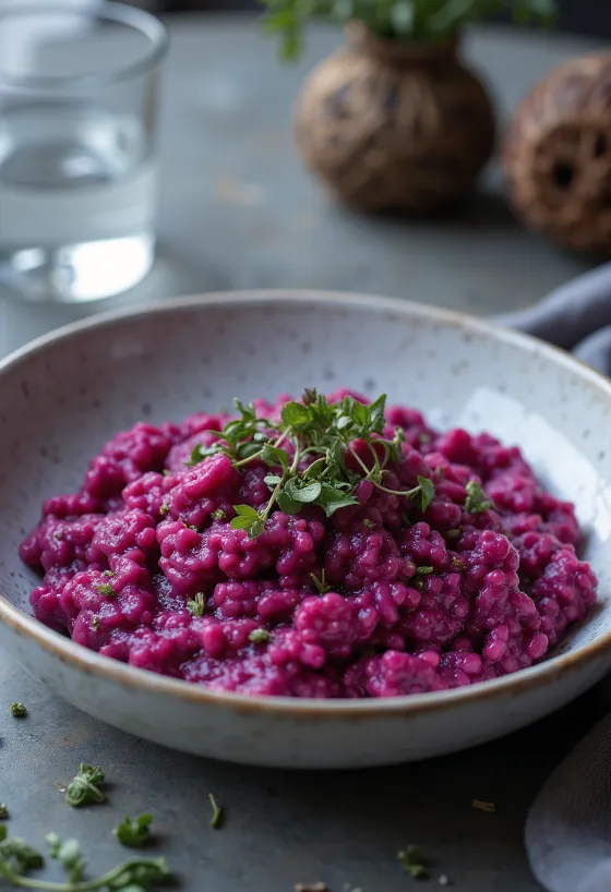 Risotto vegan à la betterave servi