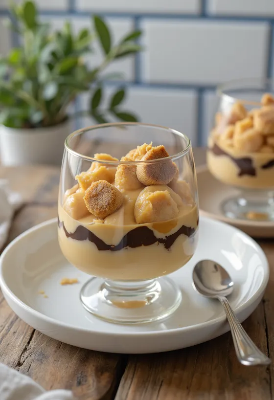 Parfait glacé au caramel et à la pâte d'amande servi