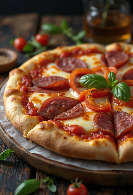Pizza alla Campagnola au salami et légumes