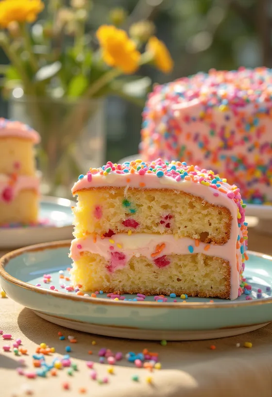 Gâteau Funfetti décoré de vermicelles colorés
