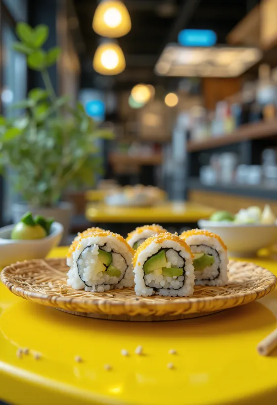 Sushi vegan avec algue nori, avocat et sésame