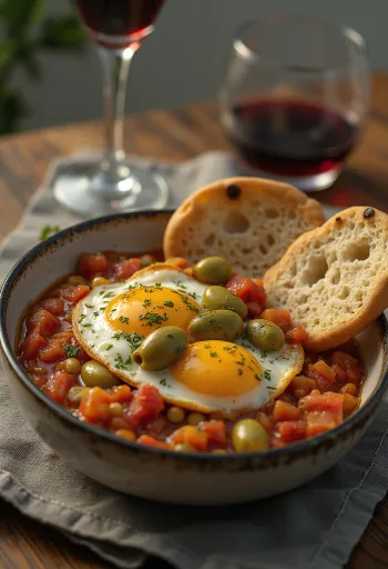 Caponata classique servie avec du basilic frais