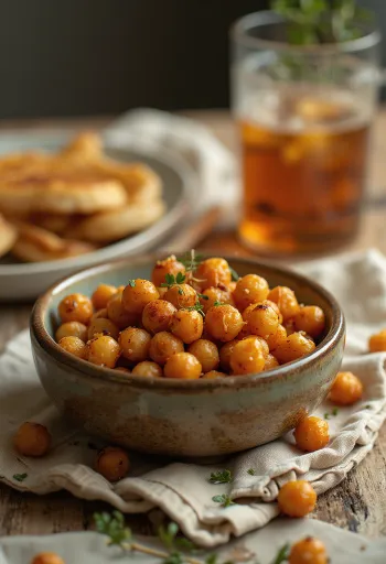 Pois chiches grillés croustillants saupoudrés d'épices, servis dans un bol.
